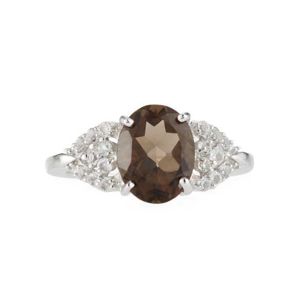 🍒NIB🍒 SMOKY QUARTZ & TOPAZ STERLING SILVER RING - Picture 3 of 7